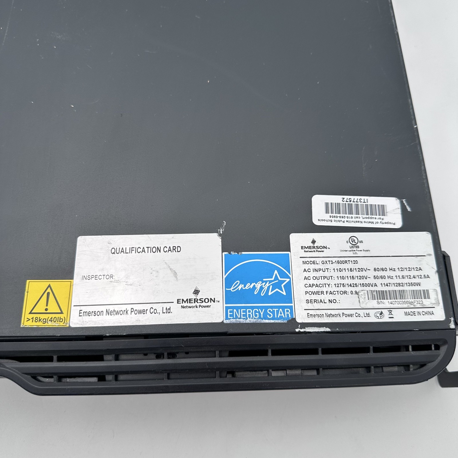 Liebert (Emerson) GXT3-1500RT120 UPS System w/ Rack Mount Ears – Needs Batteries