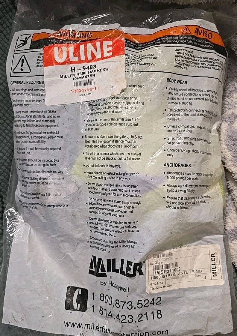 Honeywell Miller H500 Full-Body Harness, Universal, Mating Chest/Tongue Buckles
