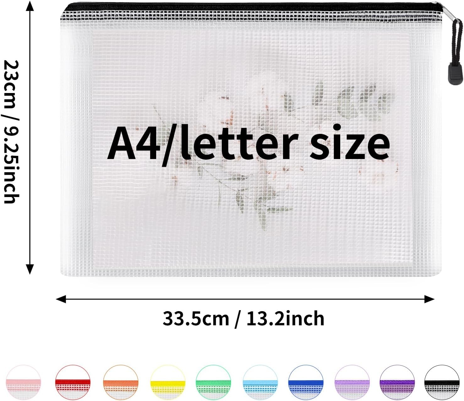 EOOUT 100pcs Mesh Zipper Pouch, A4 Size, 10 Colors Bags for Colorful