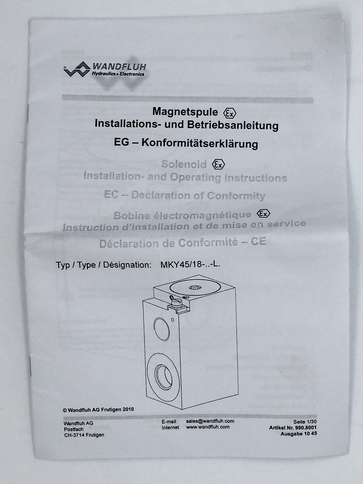WANDFLUH WKZ45-100-M195 Solenoid Coil AEXI4Z60b-100/T6-Z444 Valve