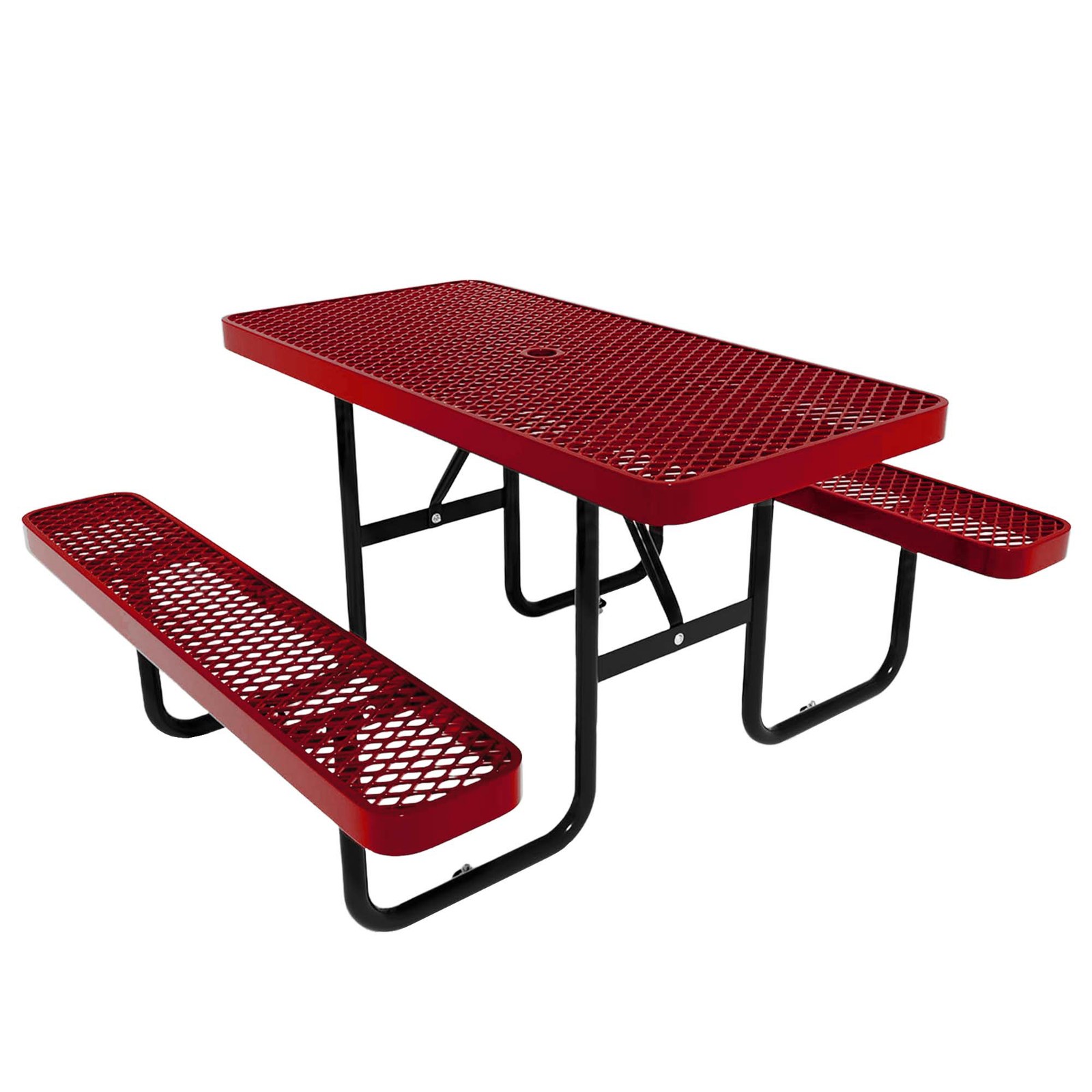 LAUCO Heavy Duty Rectangular Outdoor Picnic Table with Steel Frame Red, 72 inch