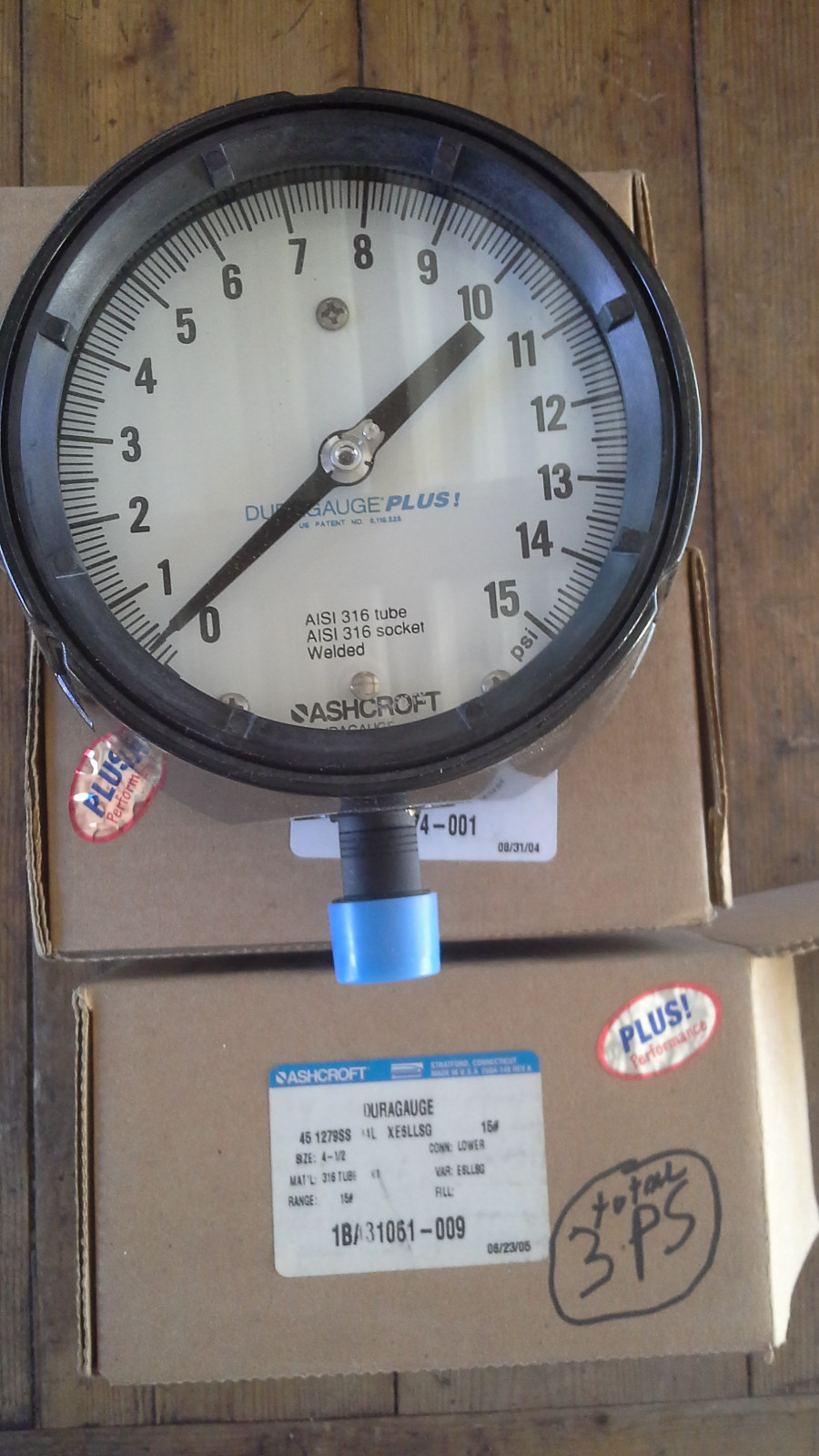 Ashcroft 45-1279-SS-04L-XE6LLSG-15# Duragauge Pressure Gauge 4.5″ 15 PSI – NEW