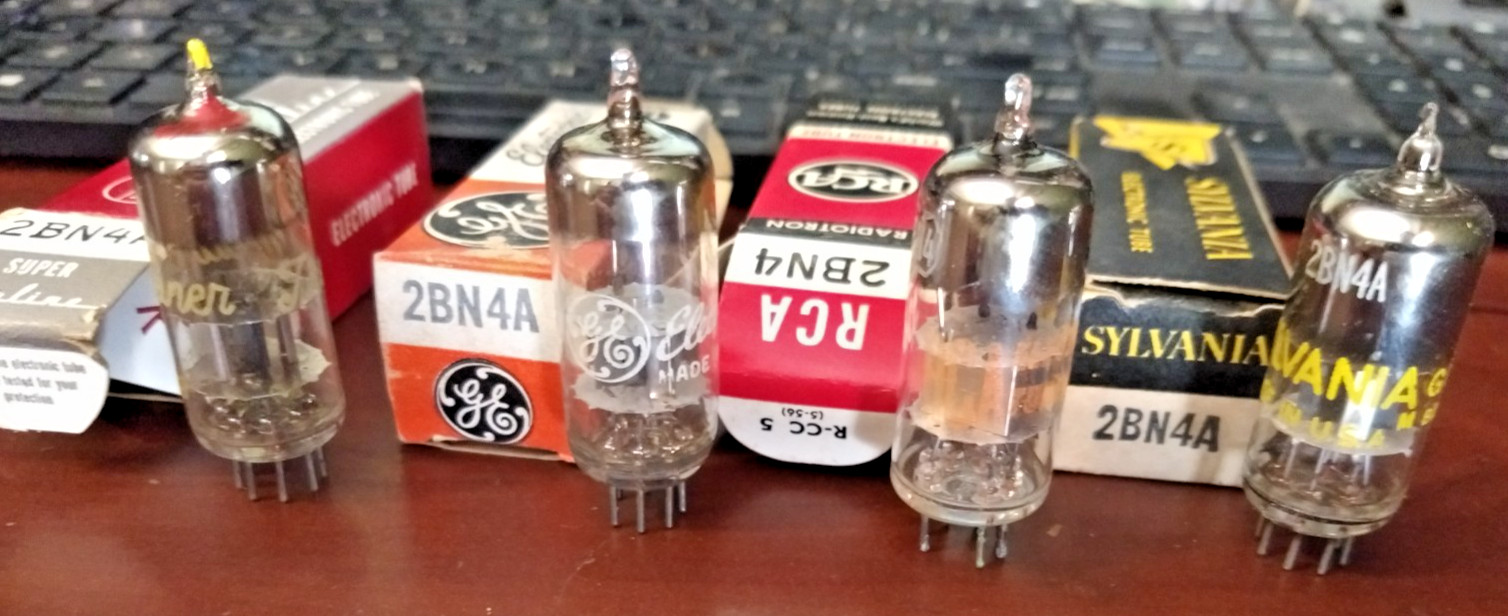 LOT OF 4 NOS ELECTRONIC TUBES 2BN4/A RCA GE SYLVANIA – STANDARD TUNER is RED TIP