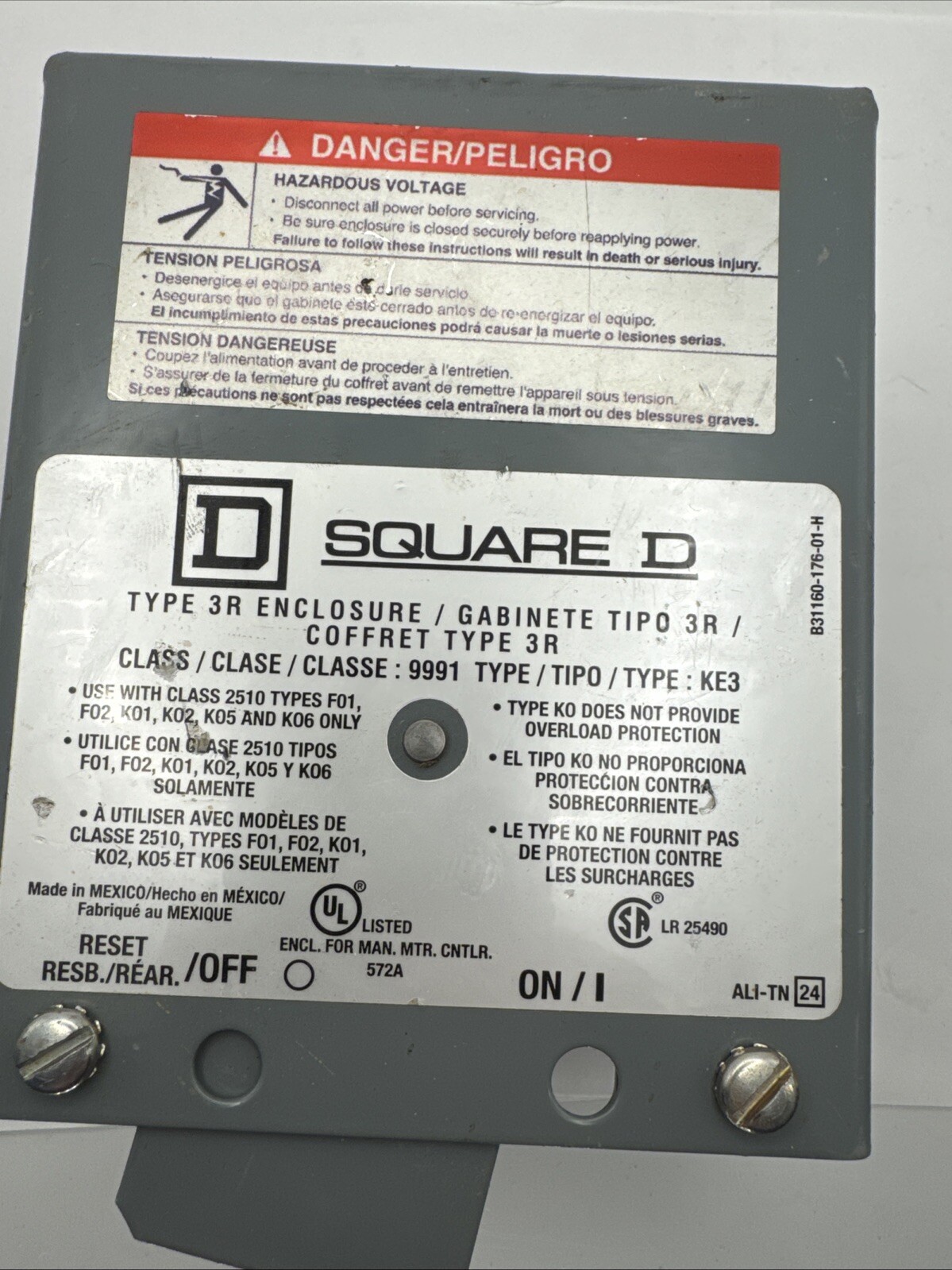 SQUARE D TYPE 3R ENCLOSURE 9991-KE3. New open box.