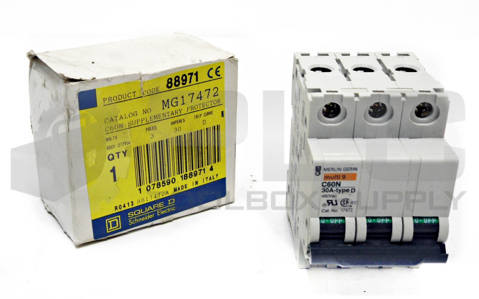 NEW SQUARE D MG17472 SUPPLEMENTARY PROTECTOR 30 AMP, 3 POLE, D CURVE, MG-17472