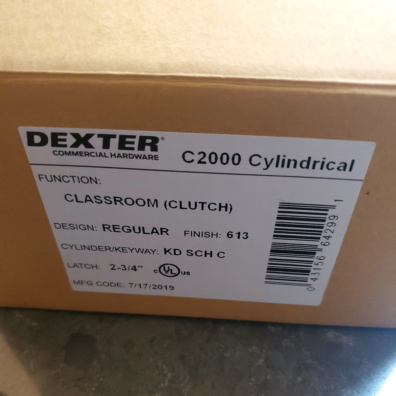 DEXTER C2000-CLRM-R-613-KDC Door Lever Lockset,Mechanical,Classroom