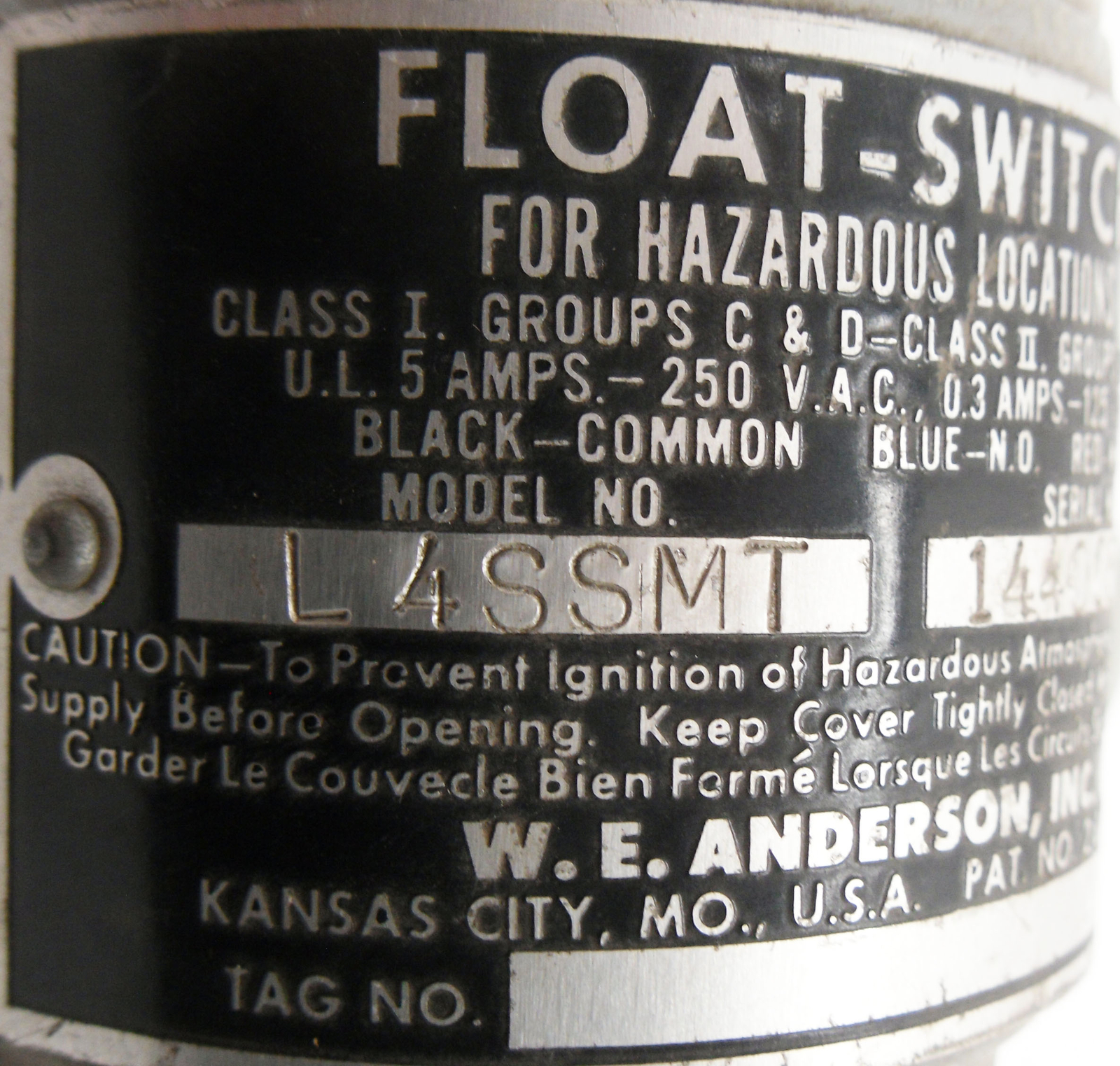 NEW W.E. ANDERSON L4SSMT FLOAT SWITCH 5A 250VAC 125VDC