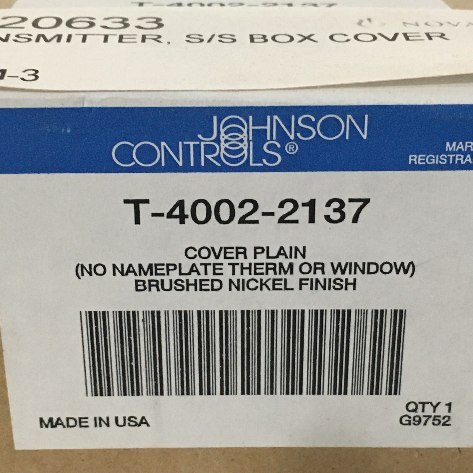 NEW!!! JOHNSON CONTROLS T-4002-2137 Cover Plain Nickel Finish + *Warranty*
