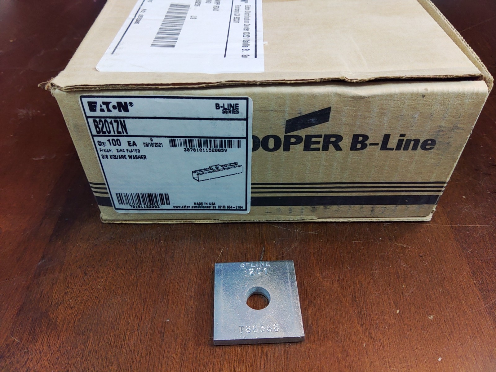 Eaton B-Line B201ZN 3/8″ Square Strut Washer Zinc Plated 100 Pcs – New In Box