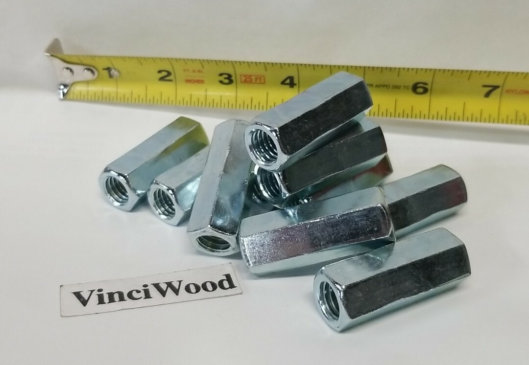7/16-14 x 1-3/4″ (5/8″ Wide), (10) COUPLING Nut, Zinc Finish. Shipped Fast.