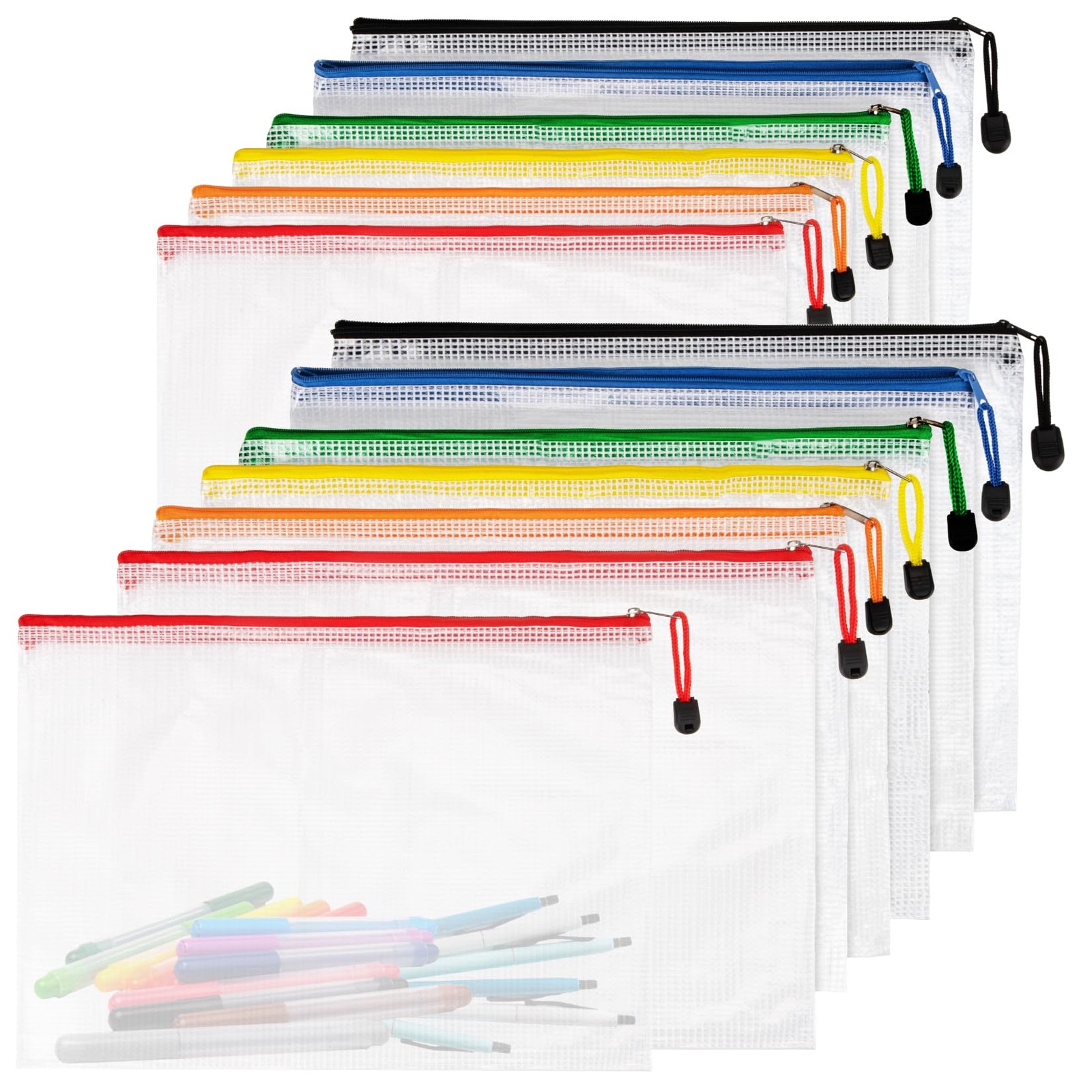 RAINFLOW a4 Mesh Zipper Pouch Bags – 12 PCS Reusable Multicolor