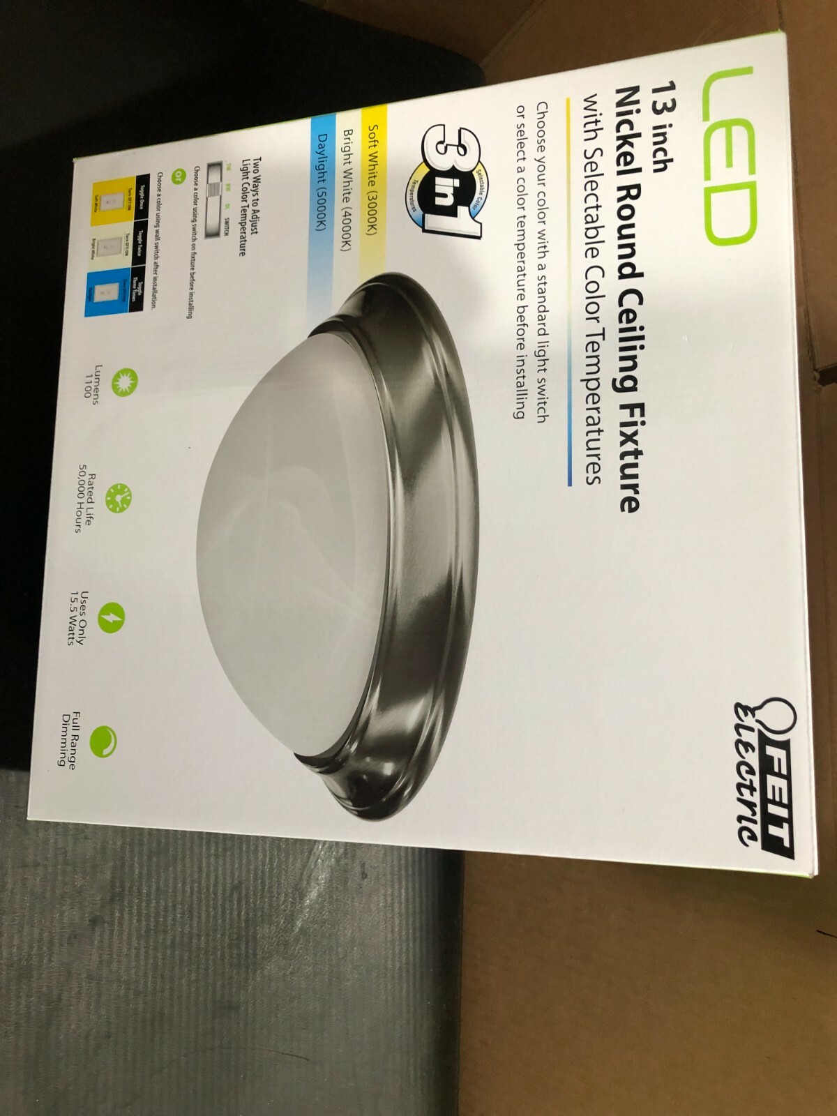 FEIT ELECTRIC 13″ LED NICKEL ROUND CEILING FIXTURE (Soft Wht-3000K) 1100 LUMENS