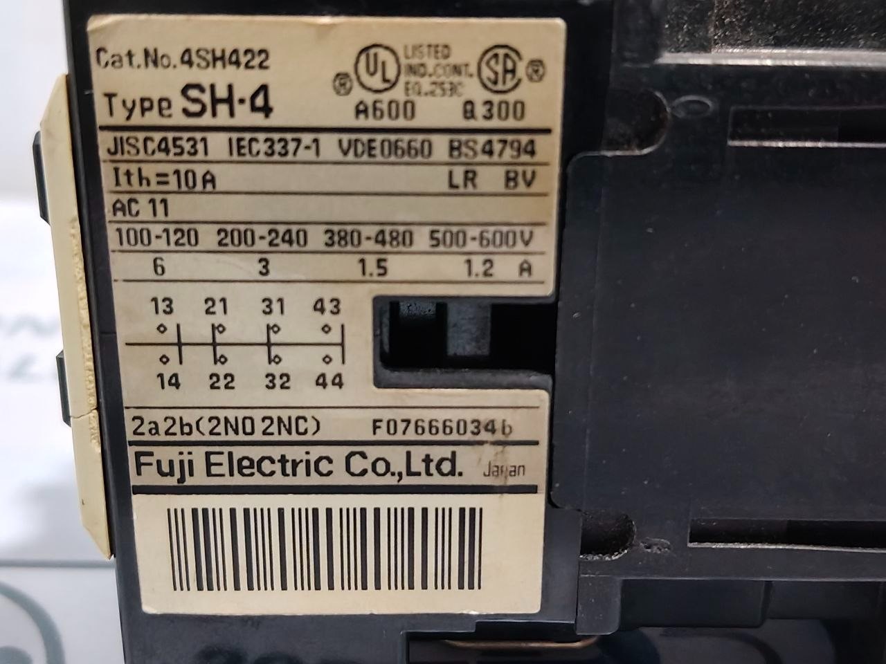 Fuji Electric SH-4 Contactor Coil Voltage 100V 50Hz 100-110V 60Hz