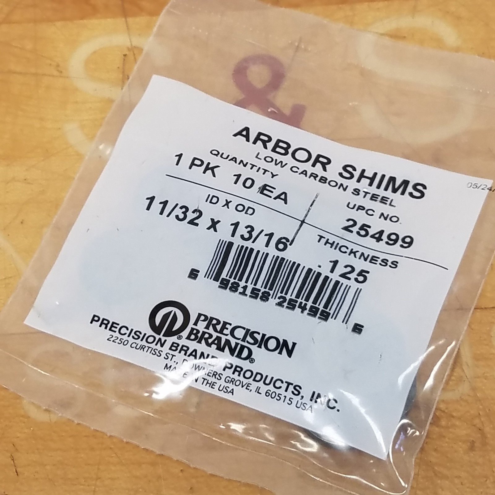 Arbor Shims 25499 Low Carbon Steel 11/32 ID x 13/16 OD, .125 Thickness – NEW
