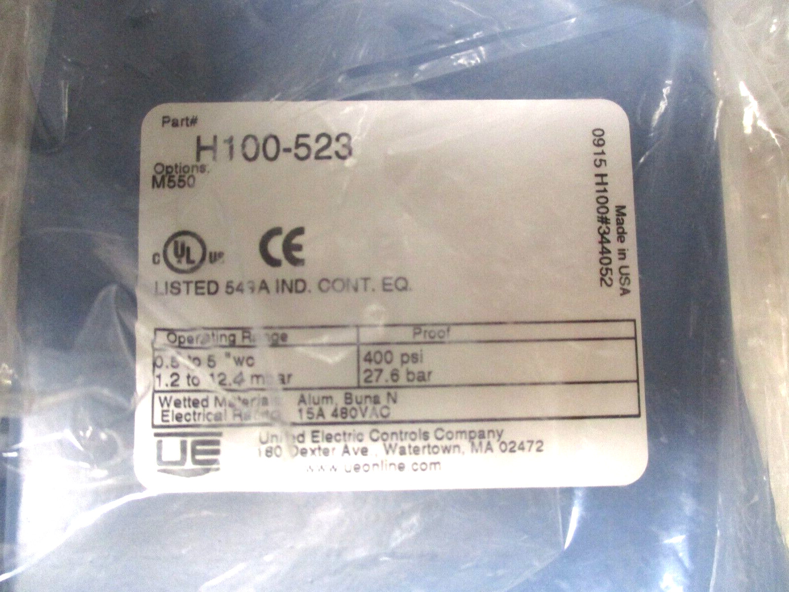 UNITED ELECTRIC CONTROLS , H100-523 , SWITCH-TRANSMITTER