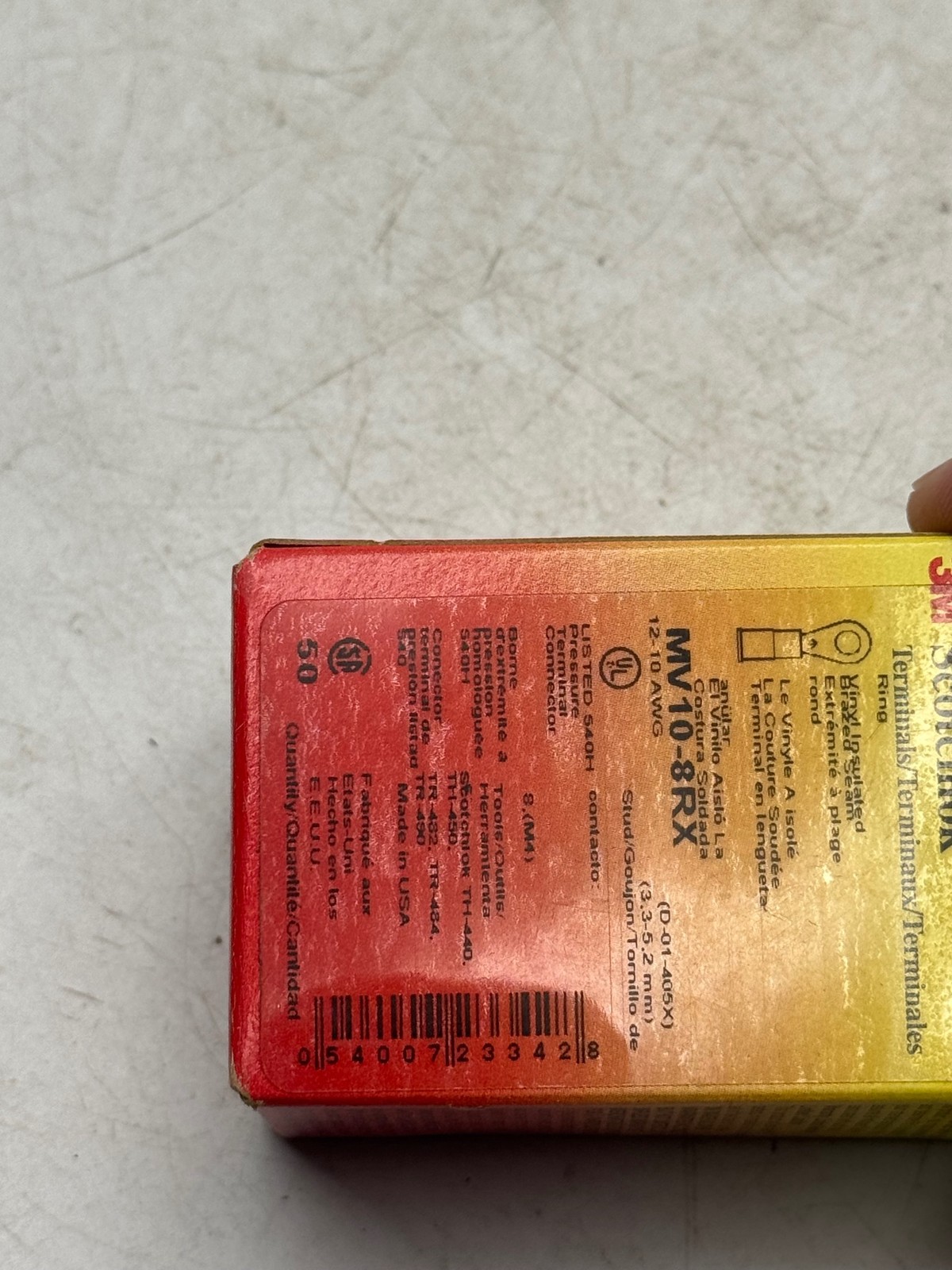 3M Scotchlok MV10-8RX Ring Terminals 12-10 AWG 8 (M4) Yellow Insulated 50pc