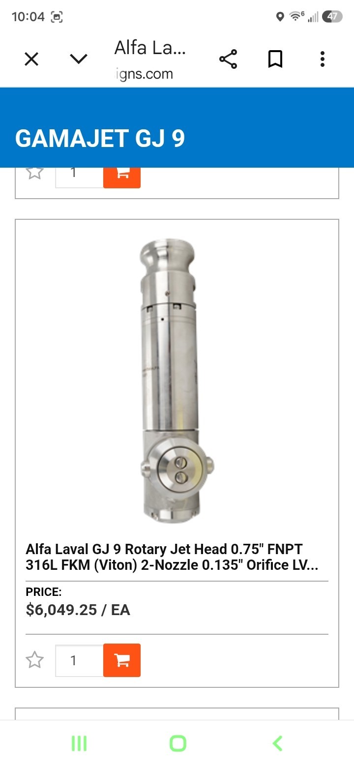 Alfa Laval Gamajet IX (Gamajet 9) rotary impingement tank cleaning machine