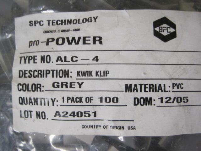 NEW PACK OF 100 SPC TECHNOLOGY PRO POWER ALC-4 KWIK KLIP GREY CABLE FASTENER