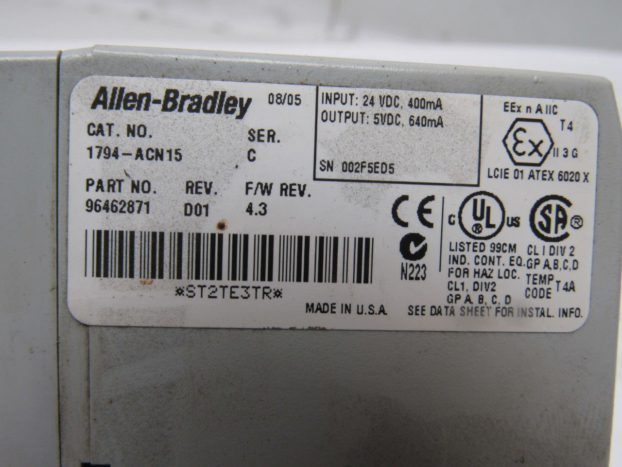 A-B Allen Bradley 1794-ACN15 Ser C Flex I/O ControlNet Adapter 24VDC Lot of 2
