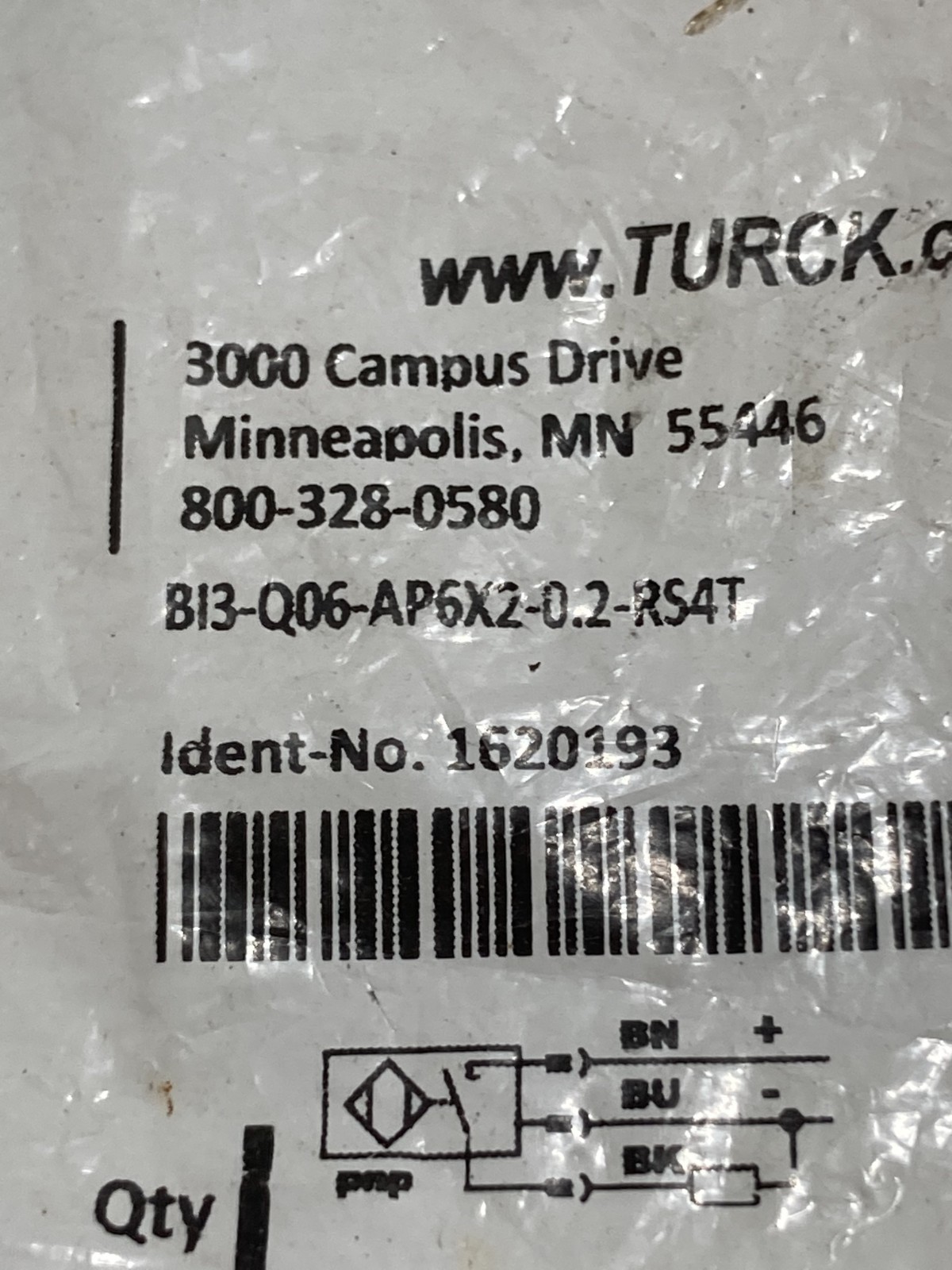 TURCK B13-Q06-AP6X2-0.2-RS4T (1620193) SENSOR 10-30VDC 200MA 3MM SENSING NIB