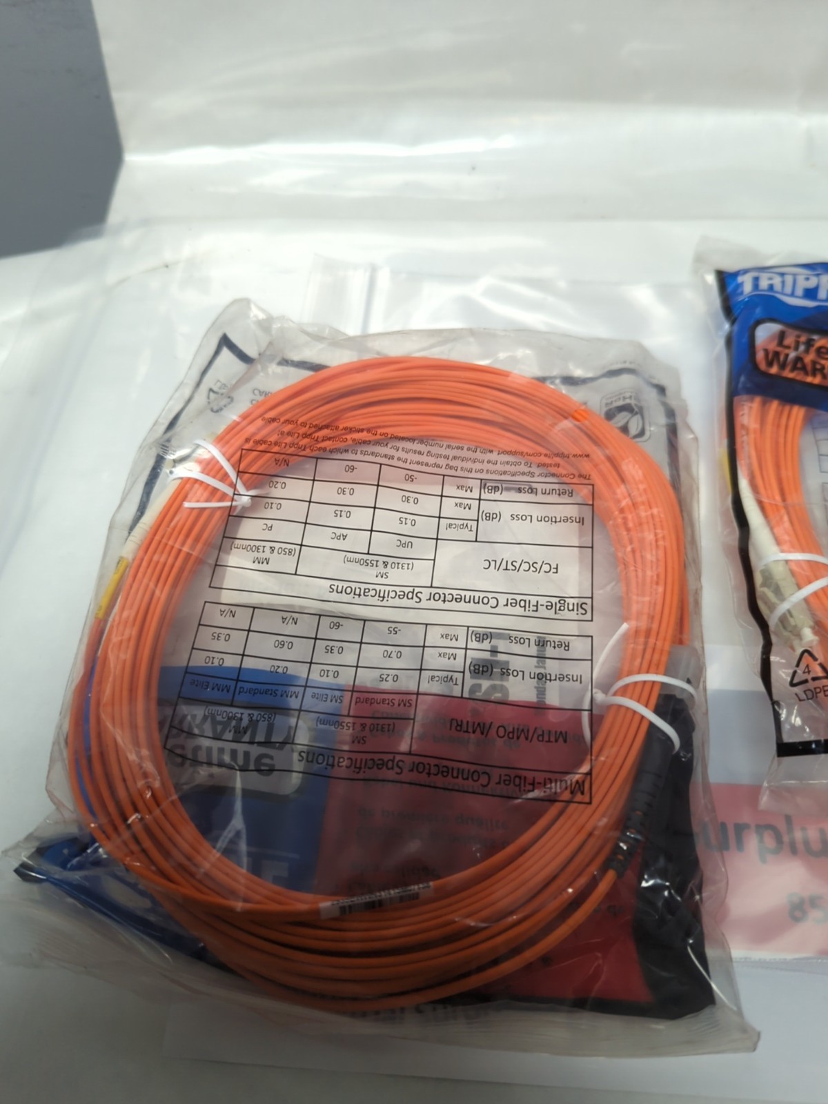 TRPP-LITE,N314-15M,DUPLEX MULTIMODE 62.5/125 FIBER PATCH CABLE LOT OF 2 NOS