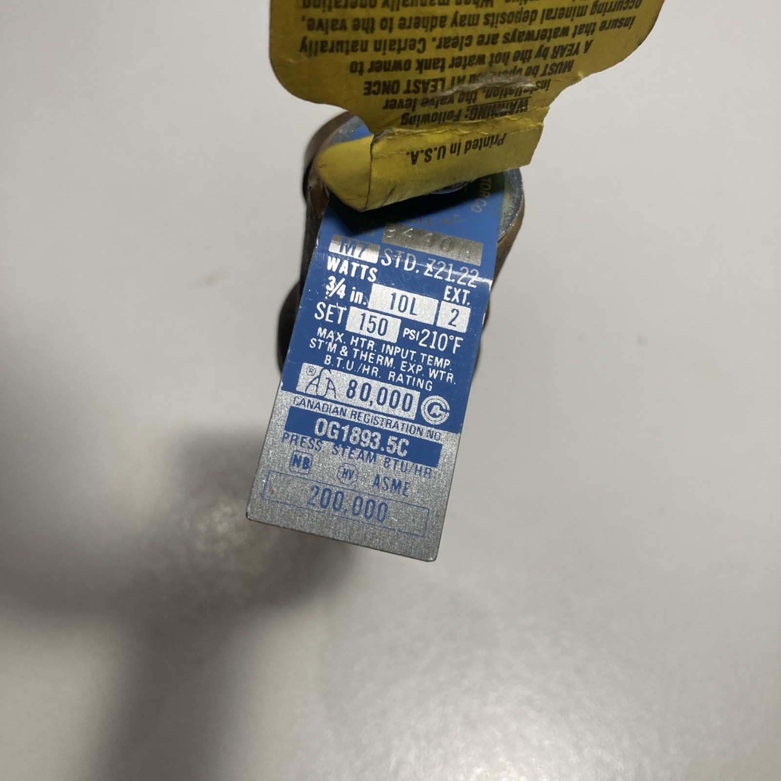 Watts Regulator M7 STD.Z21.22 3/4in Relief Valve 150PSI 210F