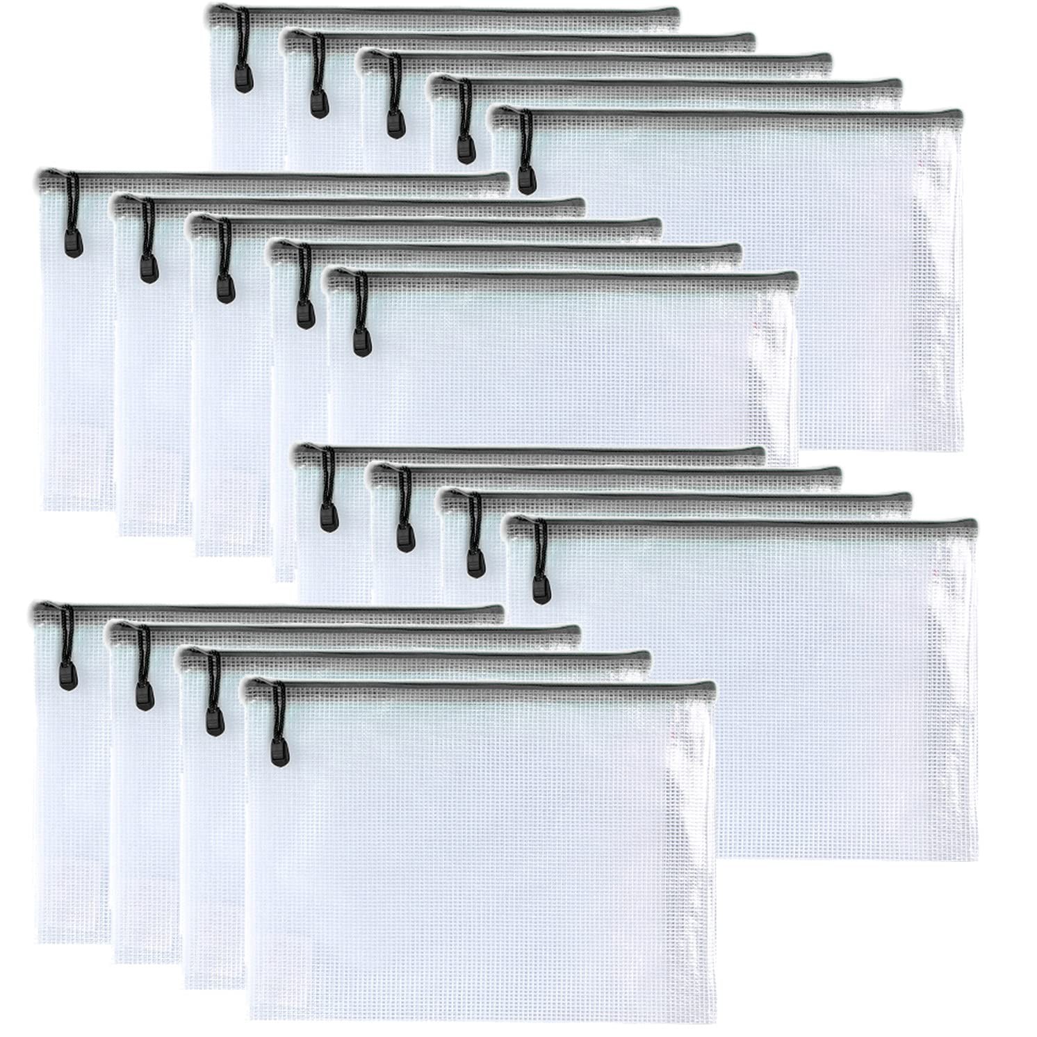 Oaimyy-8 * 10 inchs-18 Pcs-Plastic Mesh Zipper Pouch Document 8″x 10″, Black