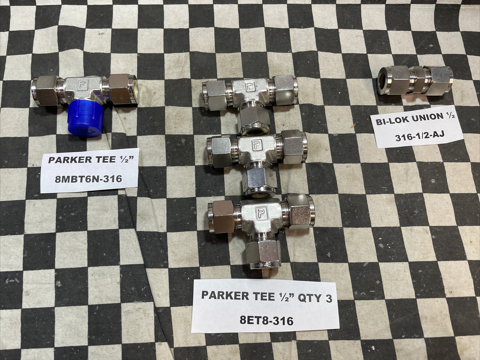 Lot Of 5 PARKER TEE UNION 1/2″, 8MBT6N-316, 8ET8-316, 316-1/2-AJ SHIPSAMEDAY#ZM8