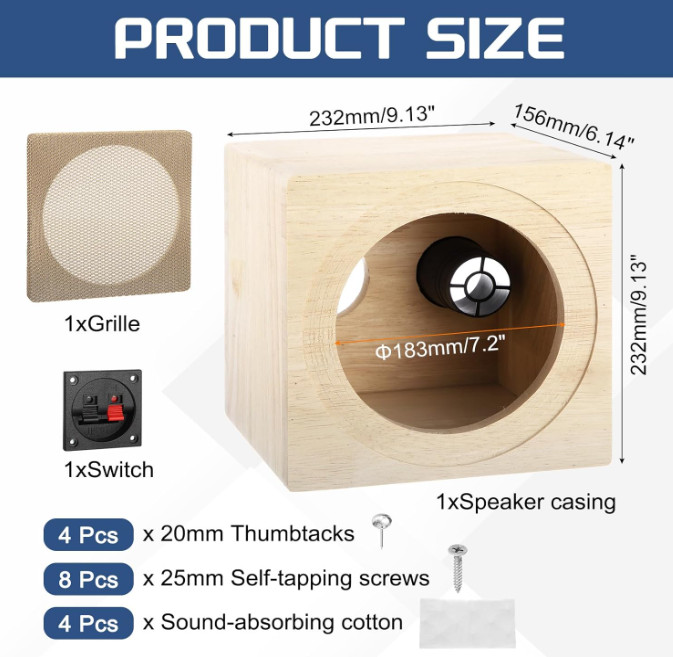 MECCANIXITY 8 Inch Ported Wooden Speaker Enclosure, Natural Wood Single Vented S