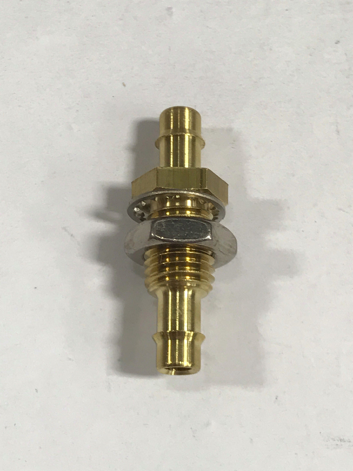 Brass bulkhead fitting 5/16-24 UNF thread to .170 ID tubing barb both ends