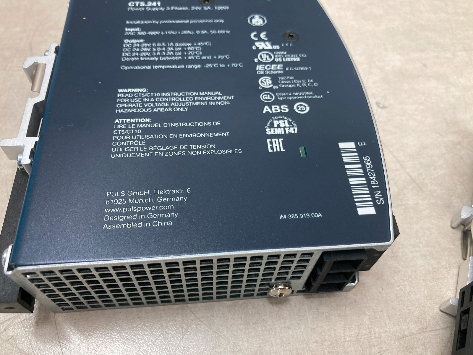 Lot of 2 PULS Dimension CT5 Power Supply CT5.241 3Phase 24V 5A 120W