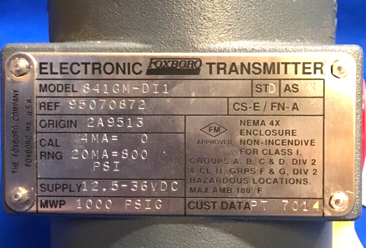 FOXBORO ELECTRONIC TRANSMITTER 841GM-DI1