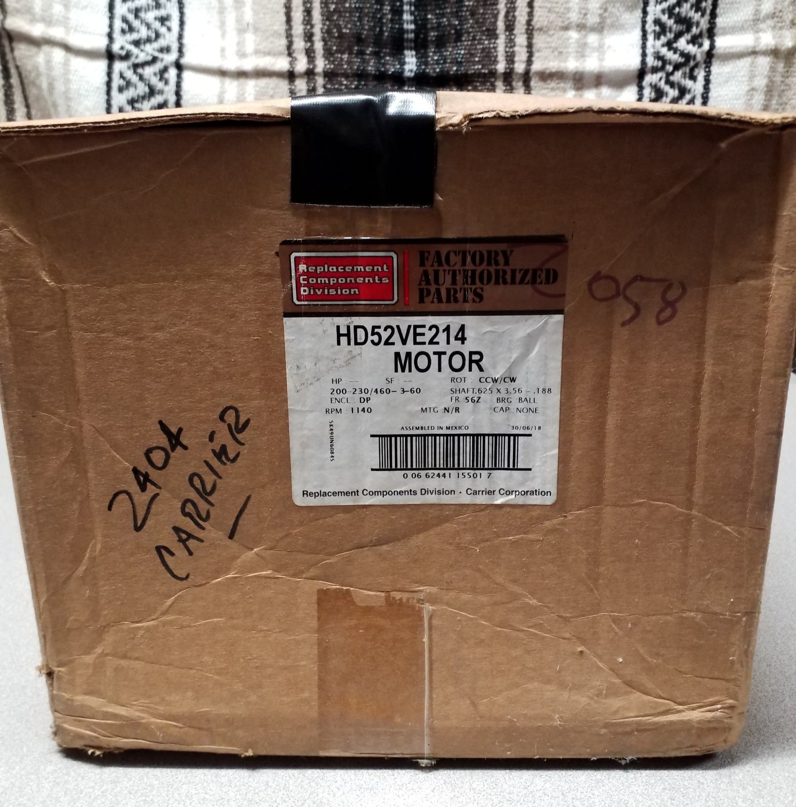CARRIER HD52VE214 CONDENSER FAN MOTOR NEW IN BOX 200-230/460V 3 PHASE 1140RPM