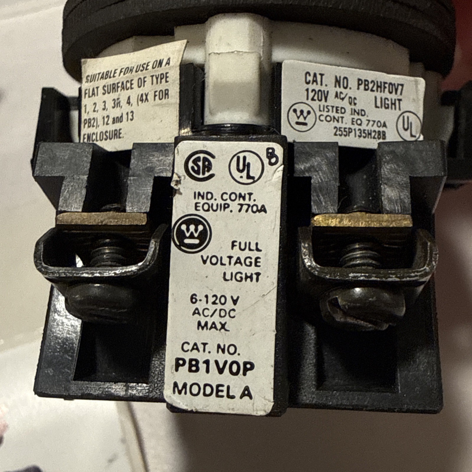 Lot of 2 Westinghouse PB2HF0V7 120V Red Pilot Lights PB1V0P 1 w/ PB1A Contact