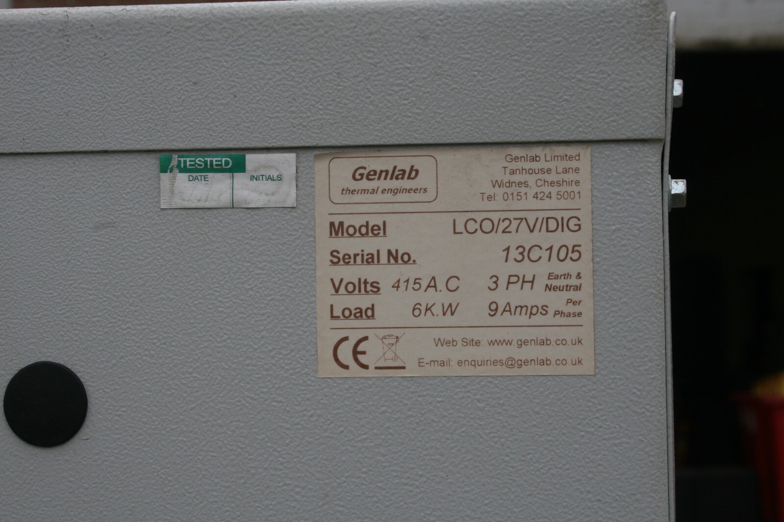 Genlab Oven LCO/27V/DIG 415A.C. 750 L Capacity 128″ x 77″ x 77″ Internal Dim