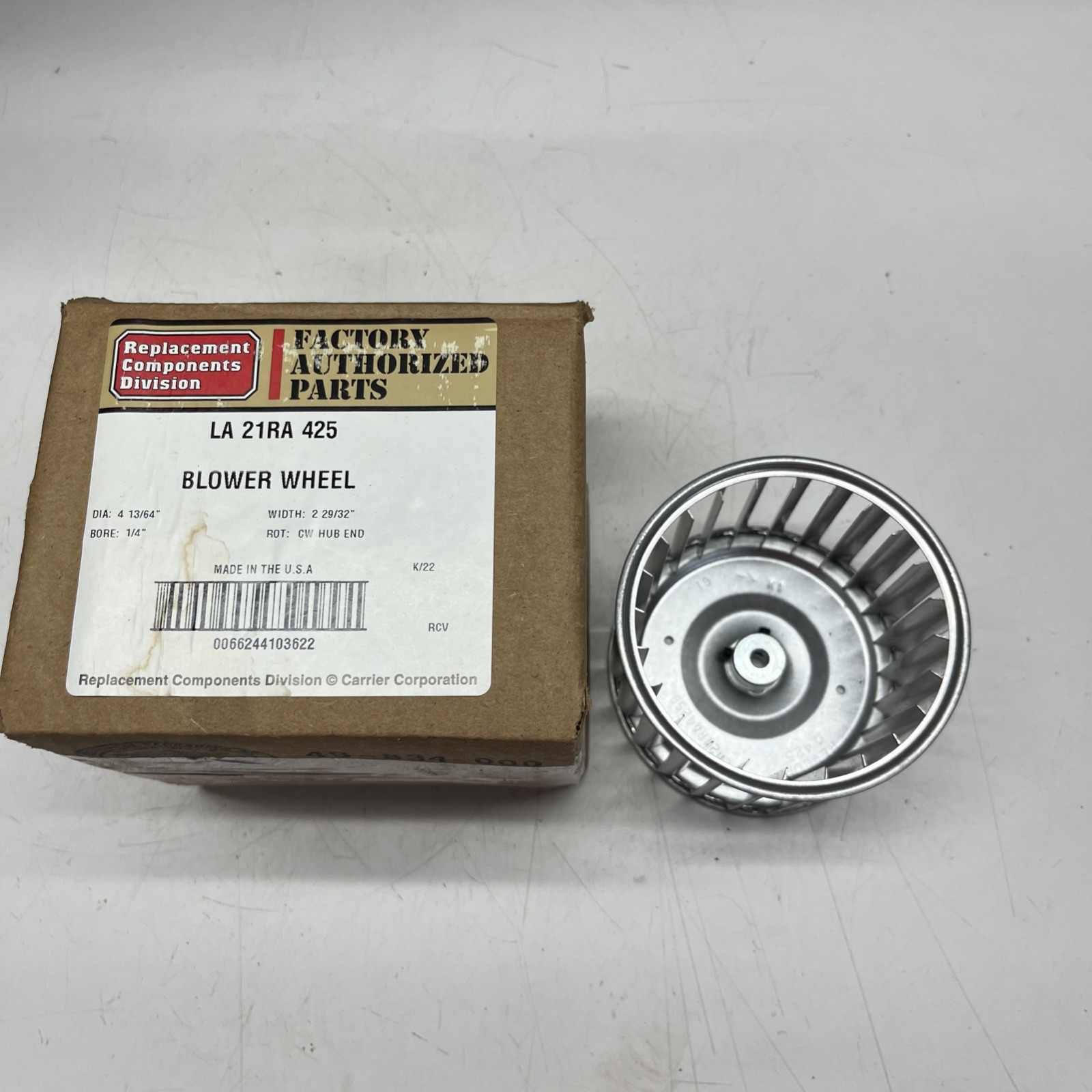 REPLACEMENT COMPONENTS BLOWER WHEEL LA21RA425 1/4″ BORE 4-13/64″ DIAMETER