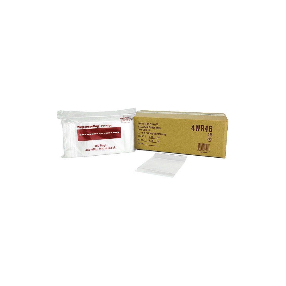 RELOC ZIPPIT 4WR46 Reclosable Poly Bag,Zip Seal,PK1000 38UV15