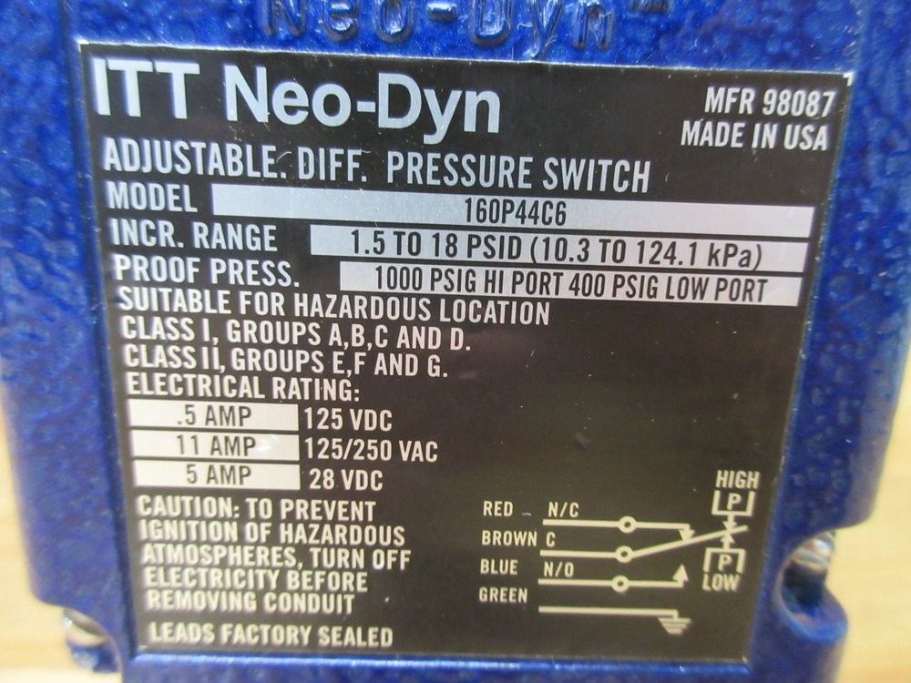 ITT Neo-Dyn 160P44C6 Adjustable Differential Pressure Switch