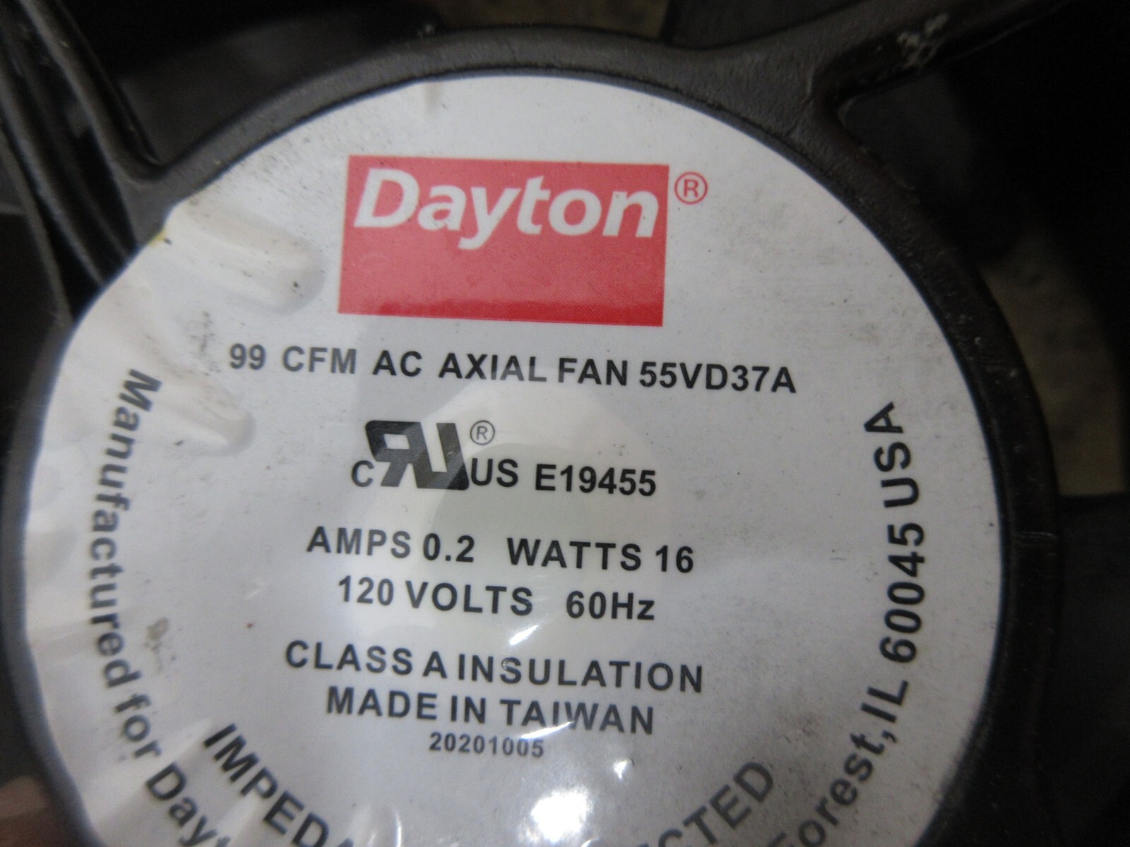 DAYTON 99 CFM AC AXIAL FAN 55VD37A 120V 60HZ EACH 1