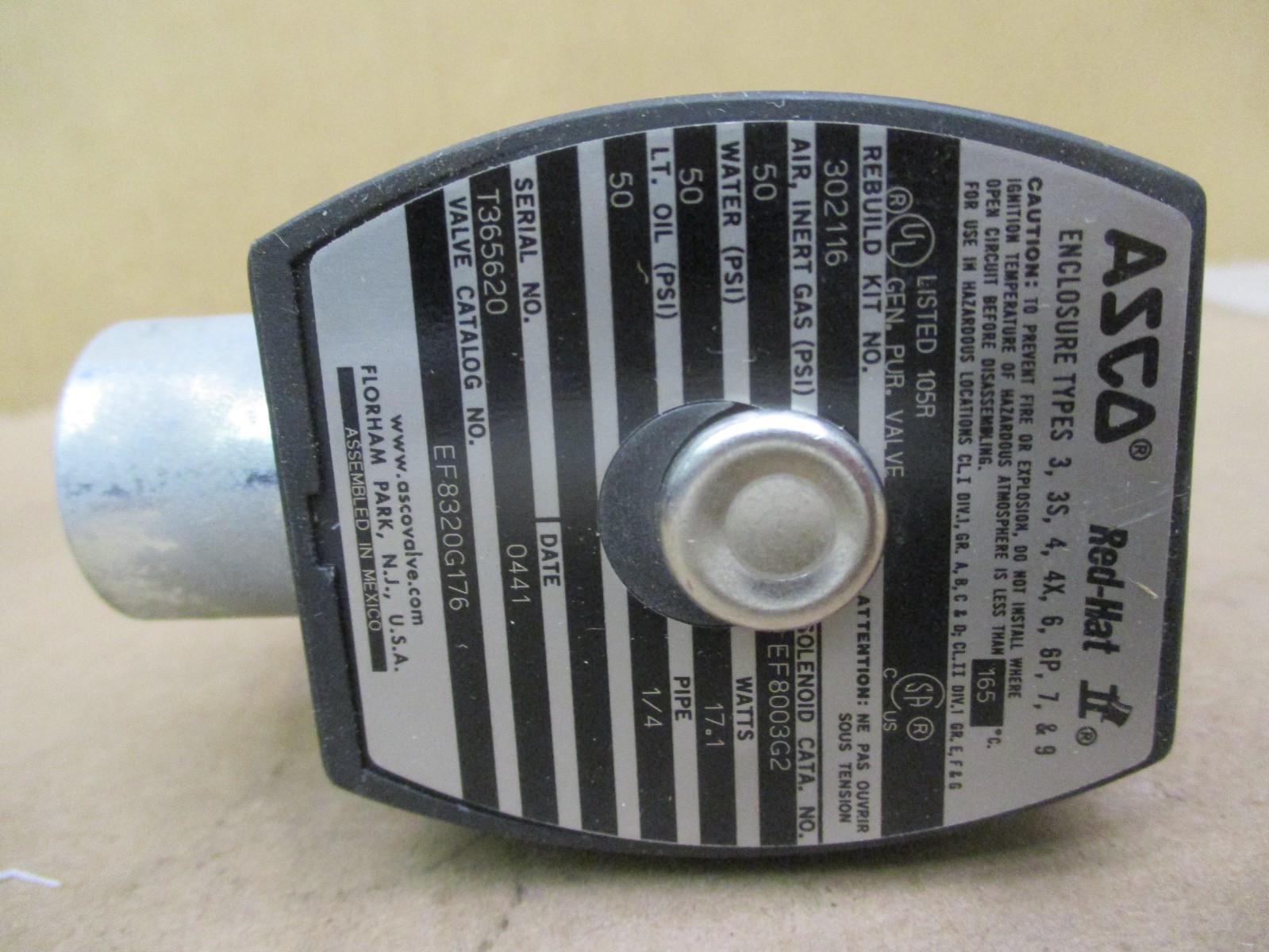 New Open Box ASCO Red-Hat EF8320G176 120/60 115/50 1/4 3W RPLS 8320B177 53106PRX