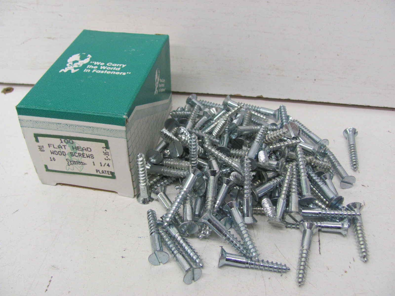 BOX OF 100 FLAT HEAD WOOD SCREWS 10 X 1-1/4″ 5-35-3 091 NEW(OTHER)
