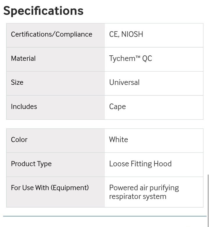FlexAir TYCHEM Loose Fitting PAPR Hood W/ CAPE S-40084-W01 AirBoss