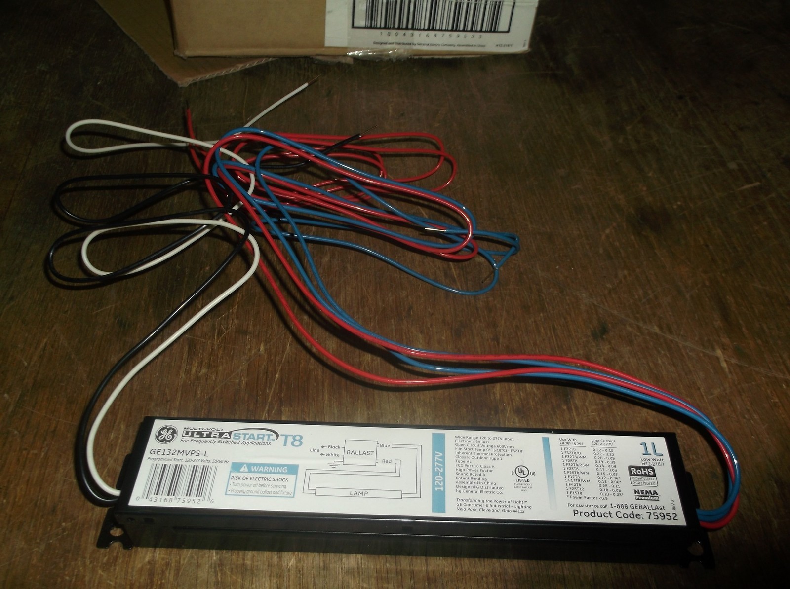 NEW GE Multi-Volt GE132MVPS-L T8 Ballast 120-277V 75952 *FREE SHIPPING*