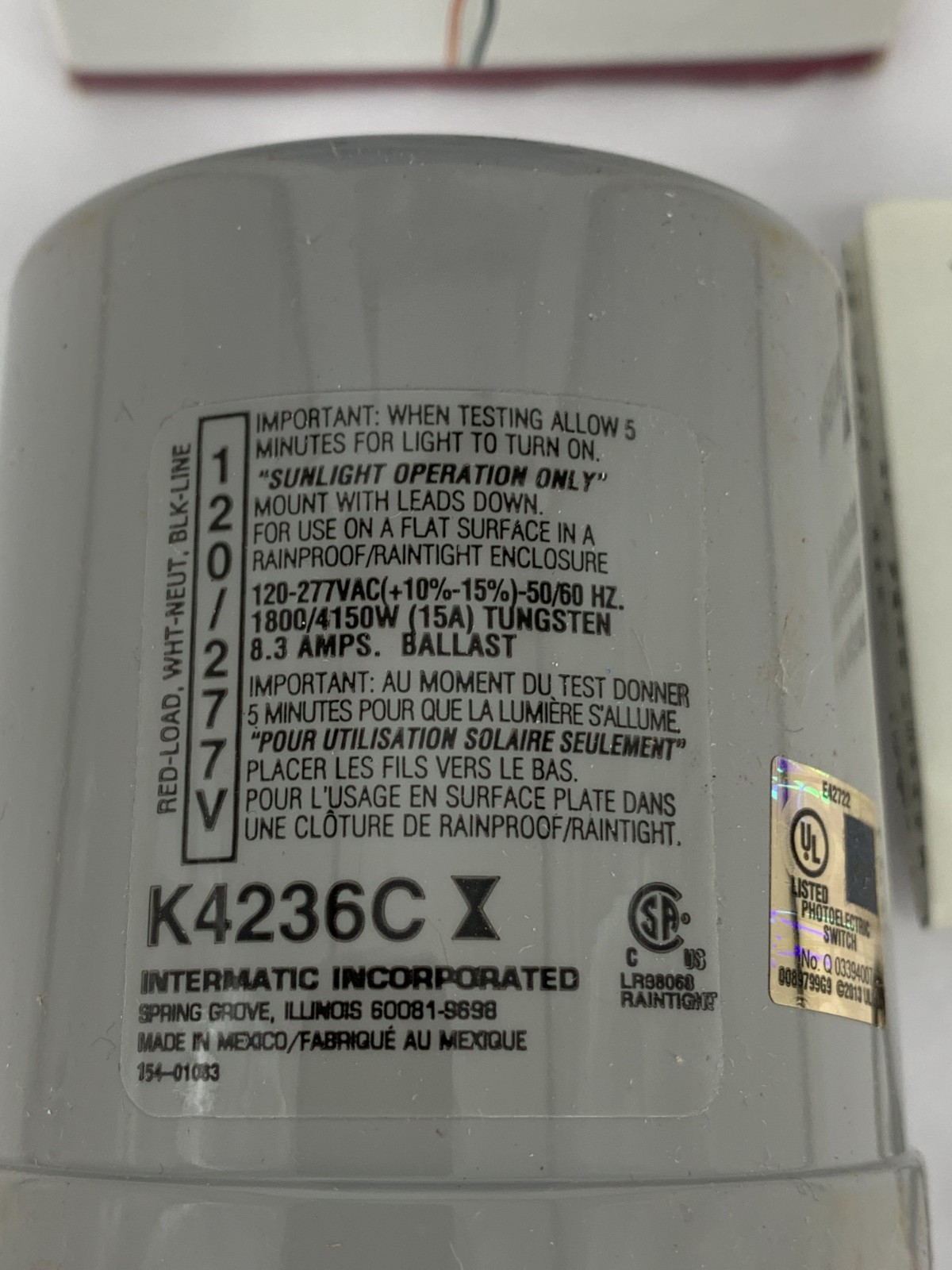 Intermatic K4236C Thermal Photocontrol Stem & Swivel Mount 120/277VAC 1800-4150W