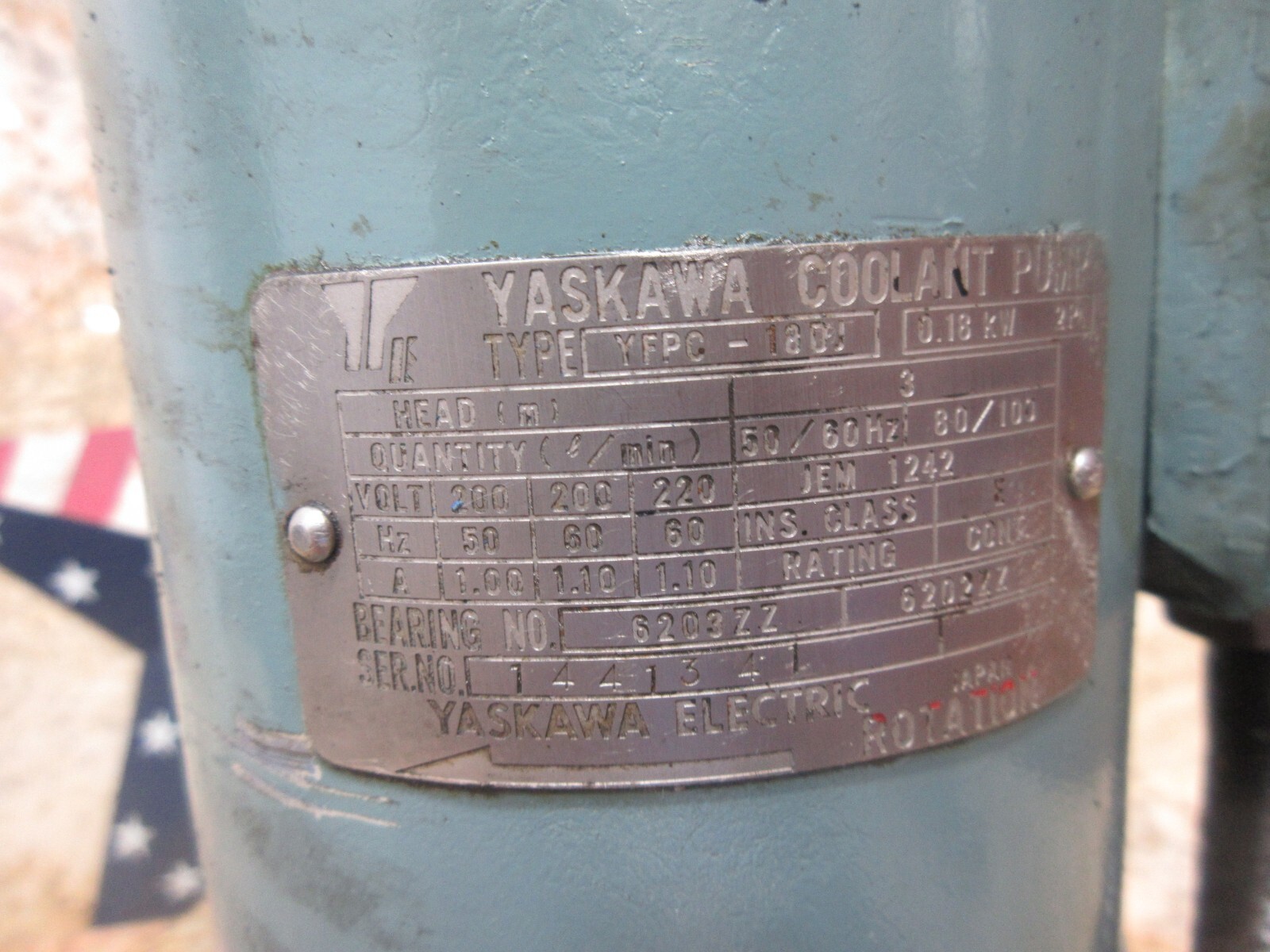 YASKAWA COOLANT PUMP YFPC-180J 0.18KW