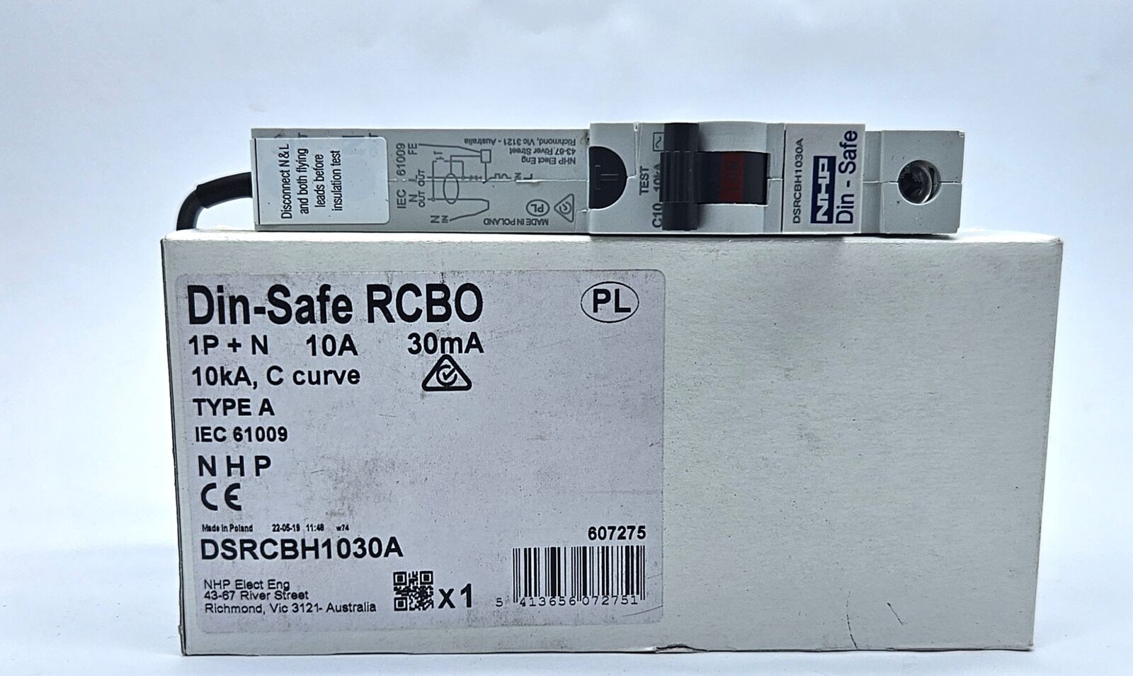 NHP TERASAKI Din-Safe RCBO DSRCBH1030A 10A C 30mA 10kA 1P MCB Circuit Breaker