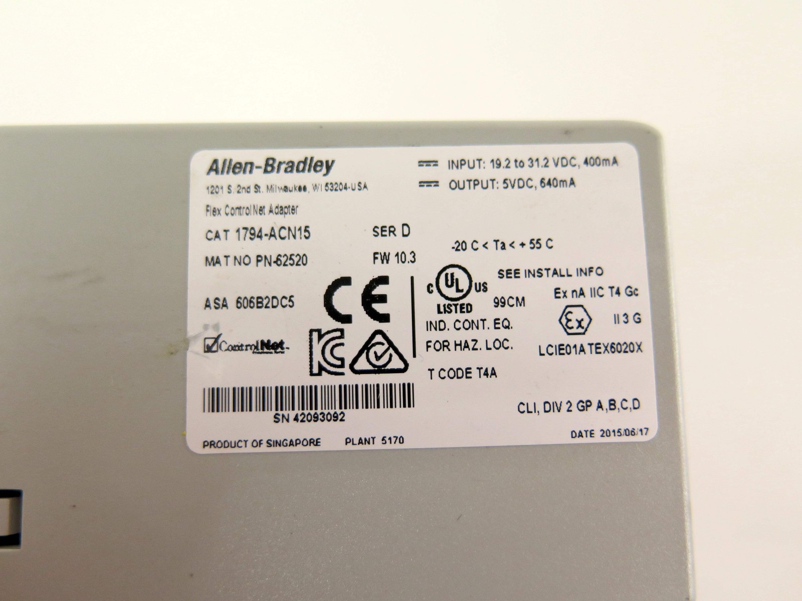 Allen-Bradley 1794-ACN15 Ser D ControlNet Adapter