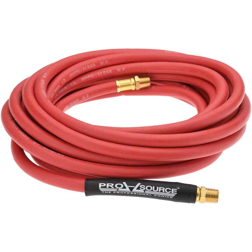 PRO SOURCE Red Rubber Air Hose: 1/4″ ID, 1/4″ MNPT Fittings, 25 Feet Long