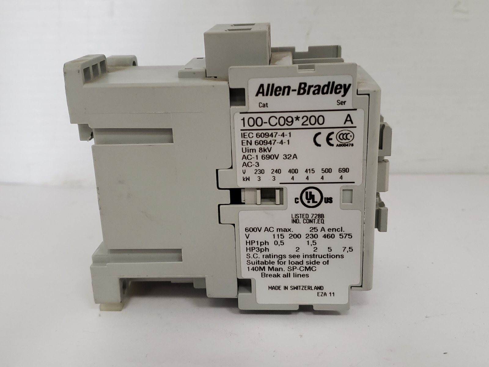 ALLEN BRADLEY 100-C09D200 CONTACTOR 9A 110/120V 2NO 2NC SERIES A