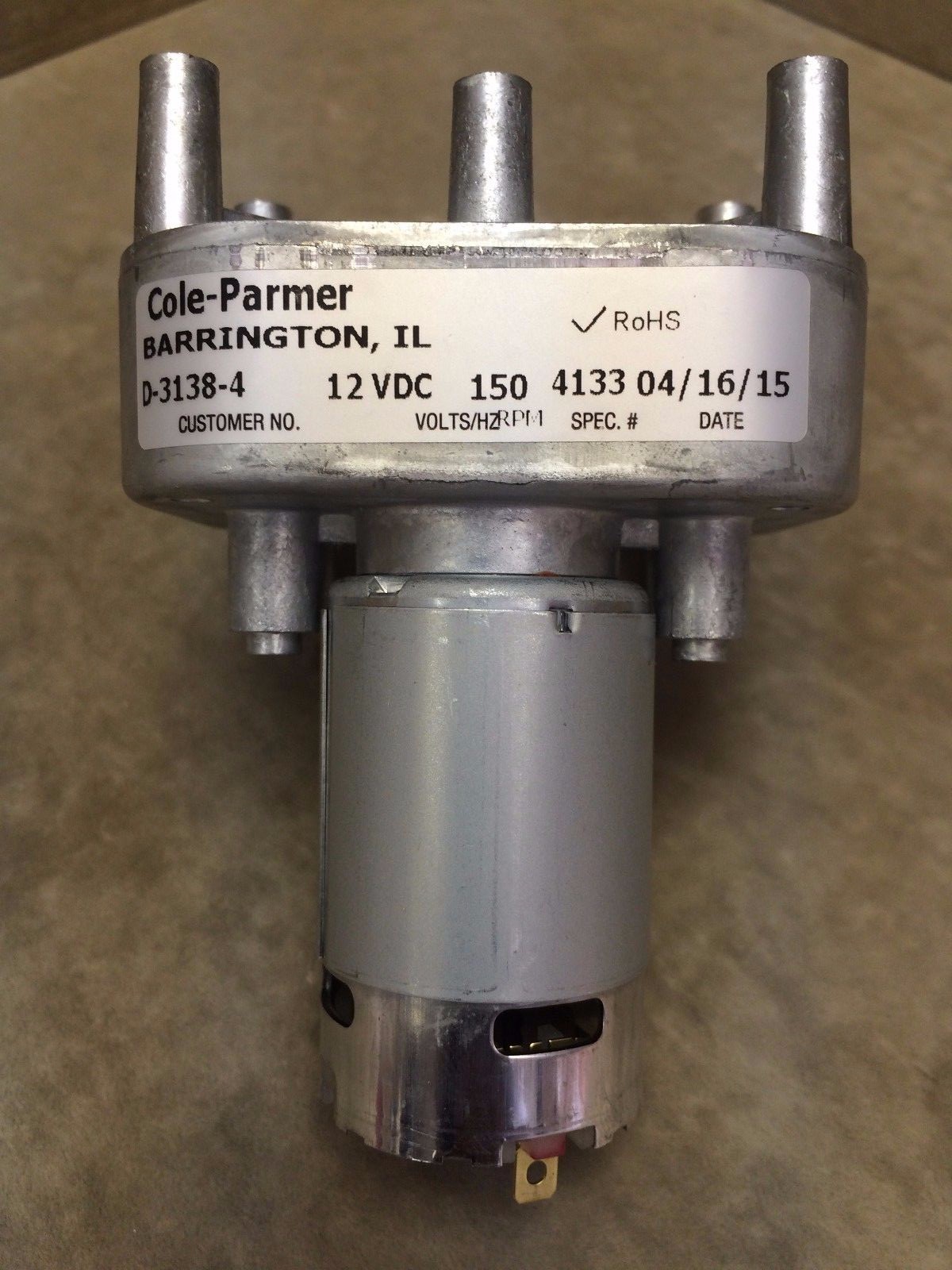 Cole Parmer, Fisher Scientific motor D-3138-4 – 12V – 150 RPM ( no pump)